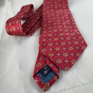 Ermenegildo Zegna Men Red Silk Geometric Floral Medallion Silk Tie Made in Italy